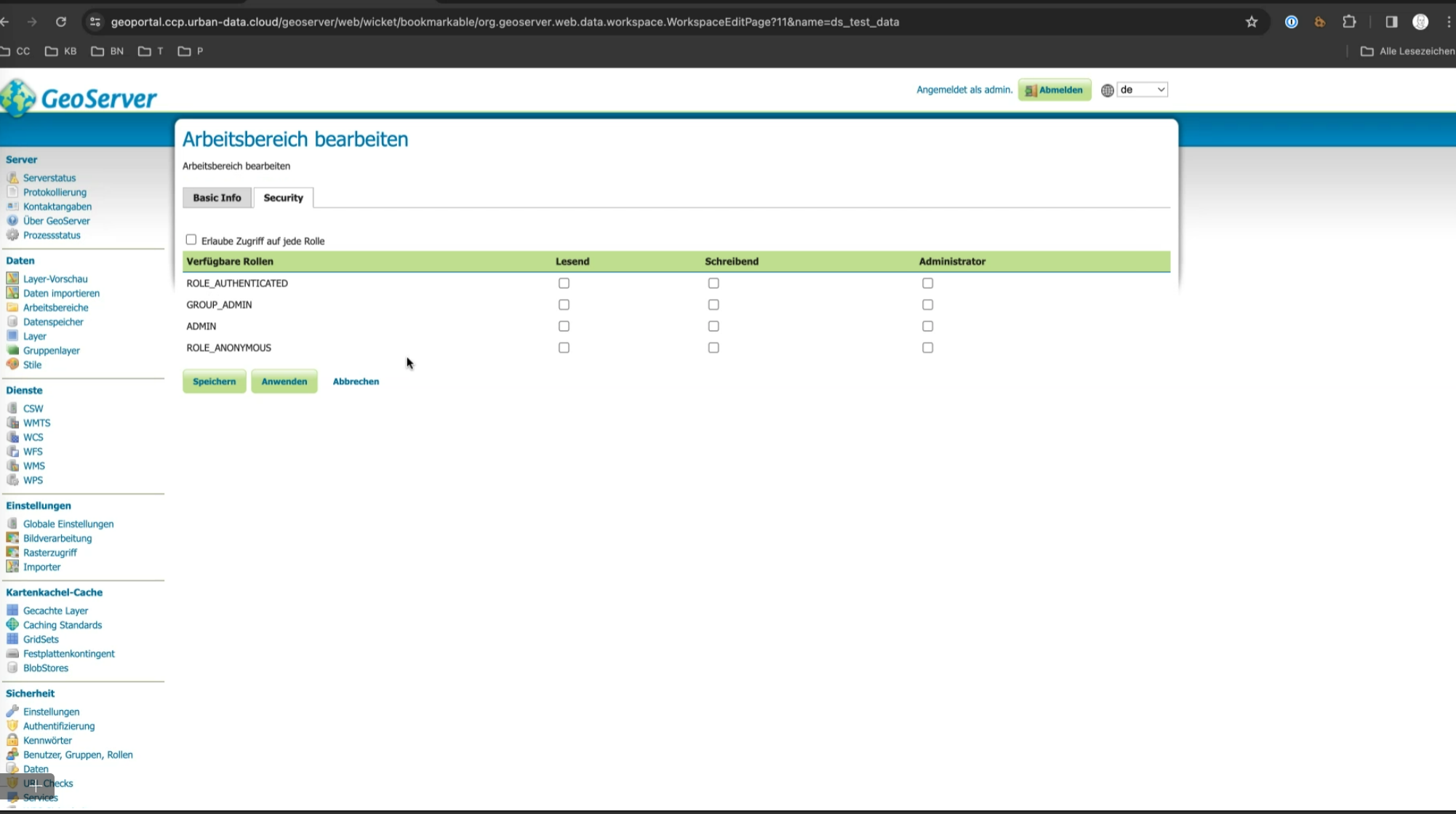 GeoServer Edit Workspace