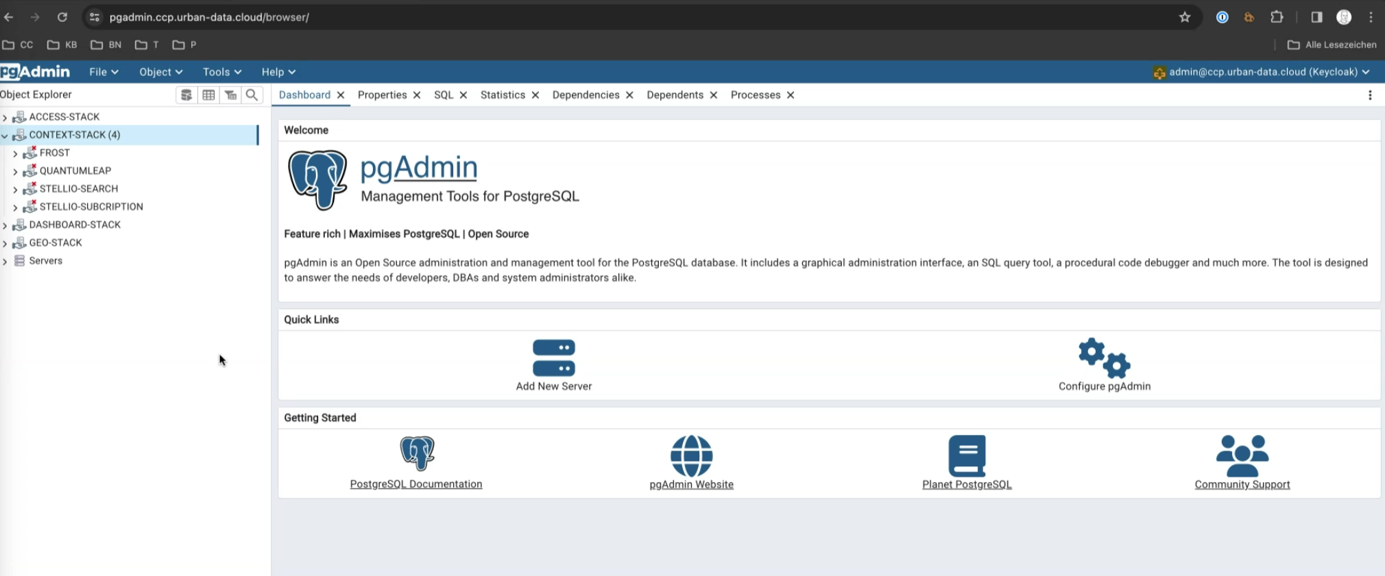 PgAdmin Startpage