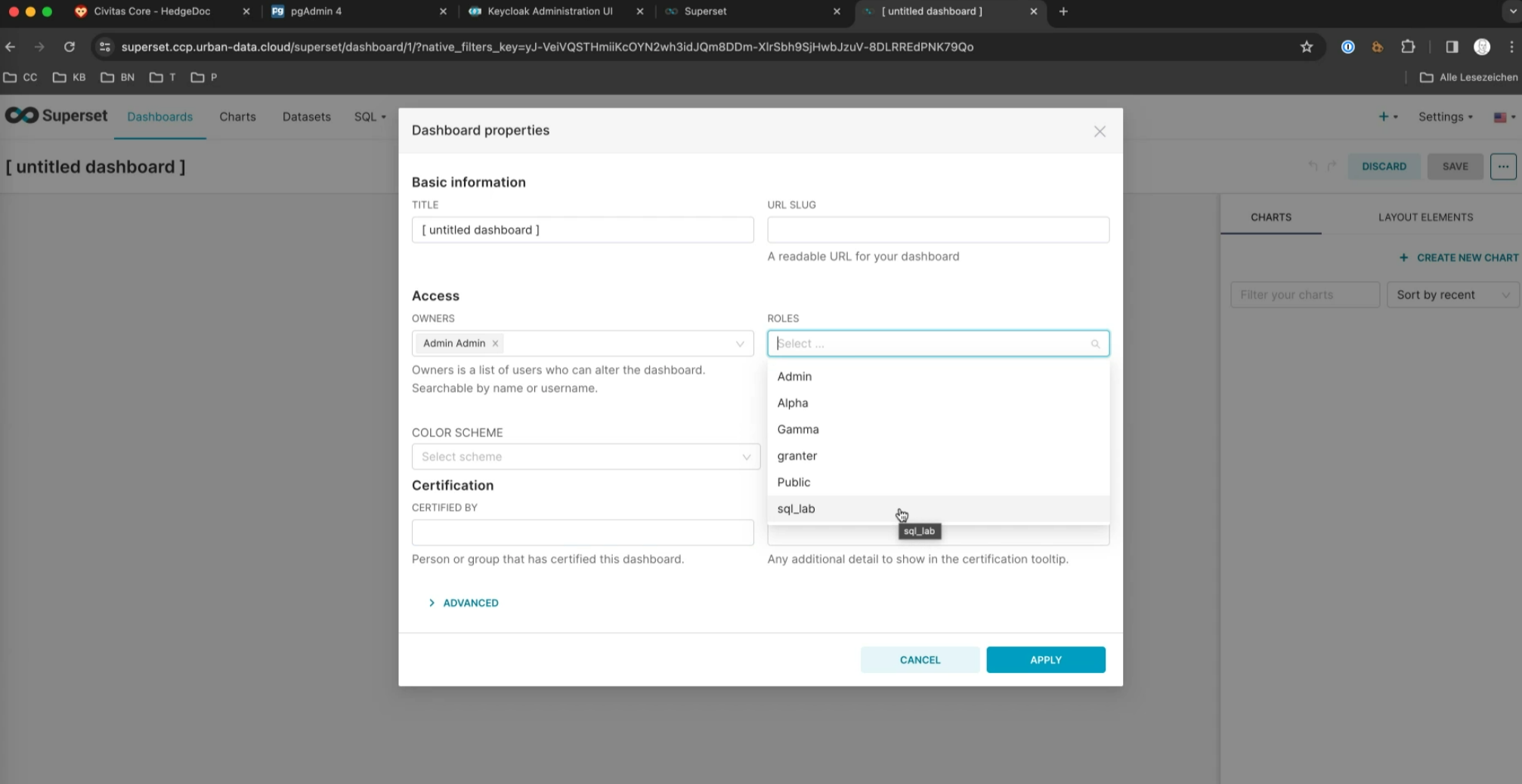 SuperSet Dashboard Properties
